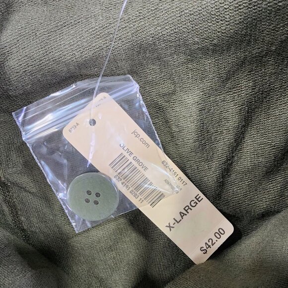 Womens Olive Green Decree Ruffle Blazer Jacket 3/4 Sleeves 100% Cotton Size XL - Picture 6 of 10